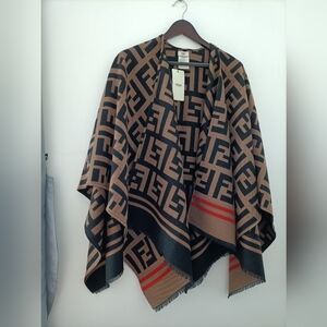Fendi Black and Brown FF Logo Oversized Reversible Cape